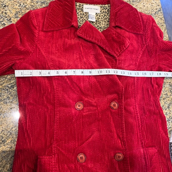 Vintage Red Corduroy Trench Coat lined with Cheetah print Size 10 - Picture 8 of 10